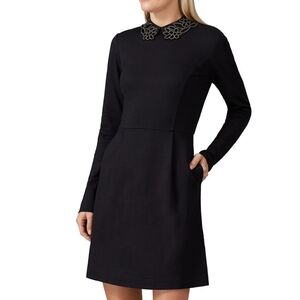 EUC Ted Baker London Calliea Appliqué Long Sleeve Skater Dress, Size 4